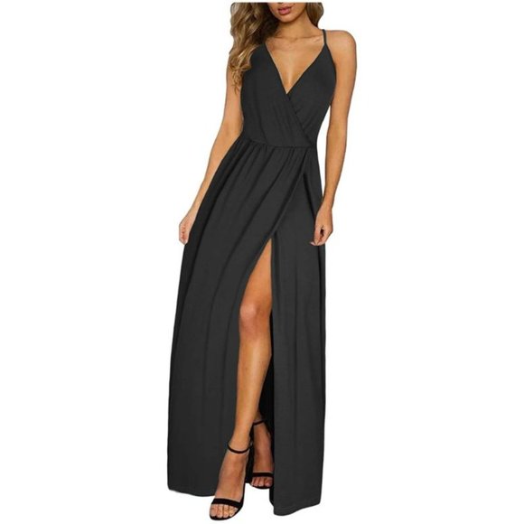 NEW! II ININ Women's Deep V-Neck Dress Backless Slit Maxi Dress - Picture 1 of 2